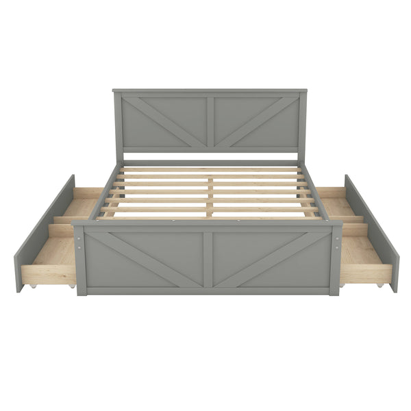 Queen Size Wooden Platform Bed with Four Storage Drawers and Support Legs