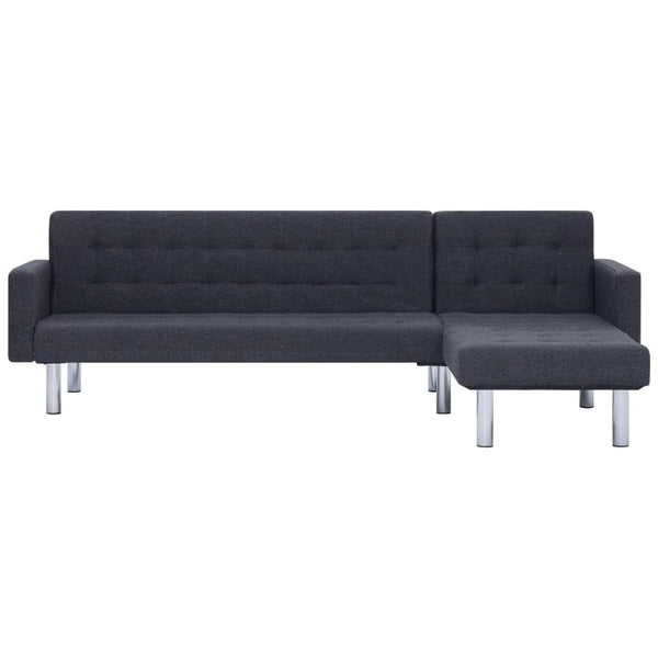 L-shaped Sofa Bed Dark Gray Polyester