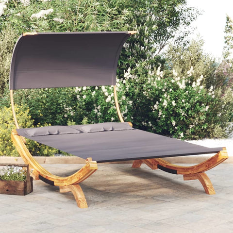 Patio Lounge Bed with Canopy 65"x79.9"x49.6" Solid Bent Wood Anthracite