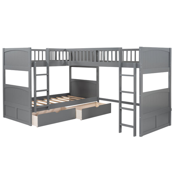 Twin Size Bunk Bed with a Loft Bed attached, with Two Drawers,Gray