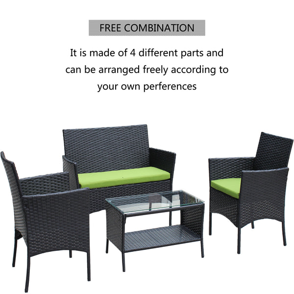 4 PC Rattan Patio Furniture Set Outdoor Patio Cushioned Seat Wicker Sofa