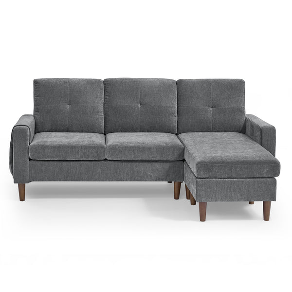 80' Convertible Sectional Sofa Couch;  3 Seats L-shape Sofa with Removable Cushions and Pocket;  Rubber Wood Legs