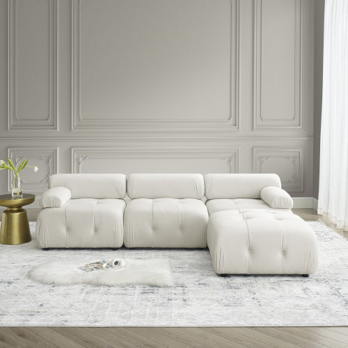 Modular Sectional Sofa, Button Tufted Designed and DIY Combination,L Shaped Couch with Reversible Ottoman, Navy Velvet