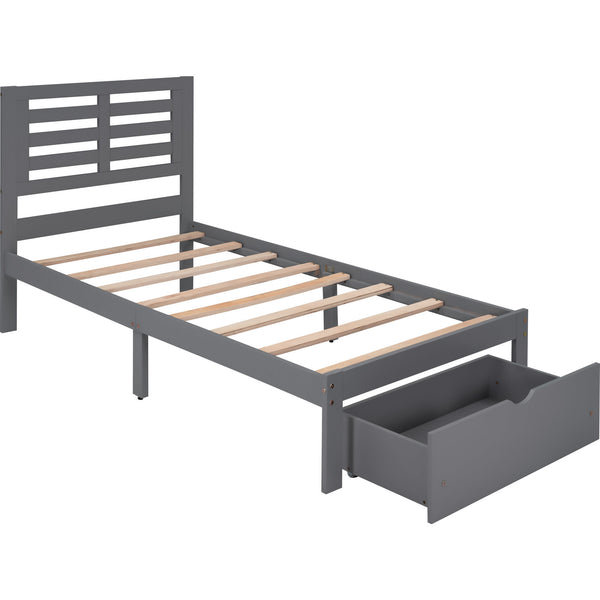 Twin Size Platform Bed with Drawer, Gray(New, expected to arrive on March 15) RT