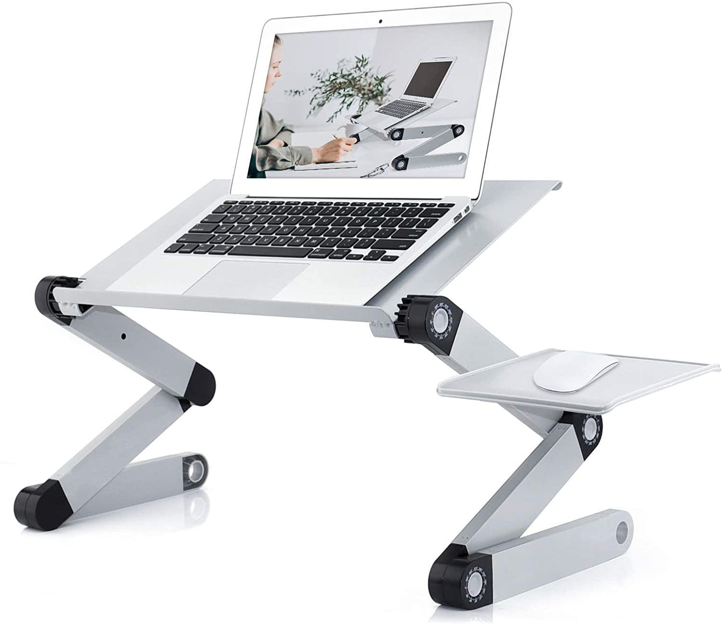 Adjustable Laptop Desk, RAINBEAN Laptop Stand for Bed Portable Lap Desk Foldable Table Workstation Notebook Riser with Mouse Pad, Ergonomic Computer Tray Reading Holder Bed Tray Standing Desk