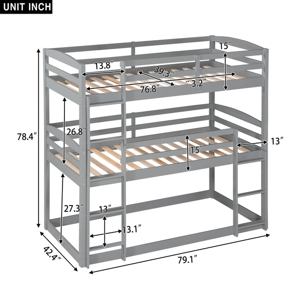 Twin over Twin over Twin Triple Bunk Bed,Gray