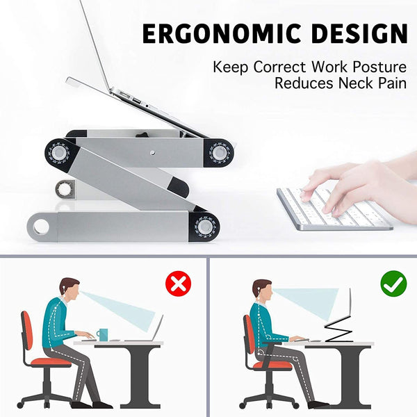 Adjustable Laptop Desk, RAINBEAN Laptop Stand for Bed Portable Lap Desk Foldable Table Workstation Notebook Riser with Mouse Pad, Ergonomic Computer Tray Reading Holder Bed Tray Standing Desk