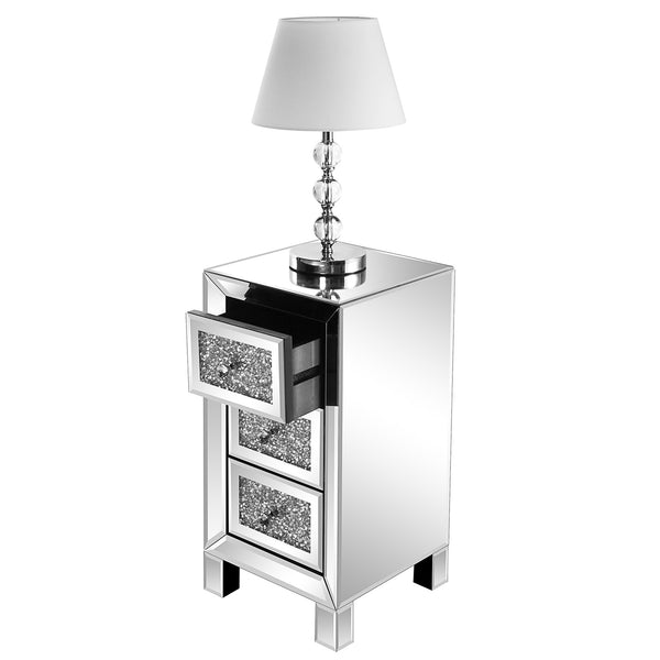 Modern and Contemporary Mirror Surface With Diamond 3-Drawers Nightstand Bedside Table