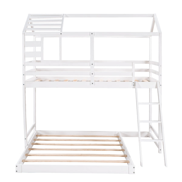 Twin over Full House Bunk Bed with Ladder and Window,Full-Length Guardrail