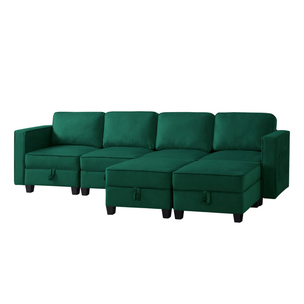 116'' Square Arm Sectional Sofa Green Velvet(W223S00401)