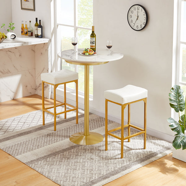 Bar stool set 2PC (White+Golden; 16.1''W*12.2''D*28.7''H)