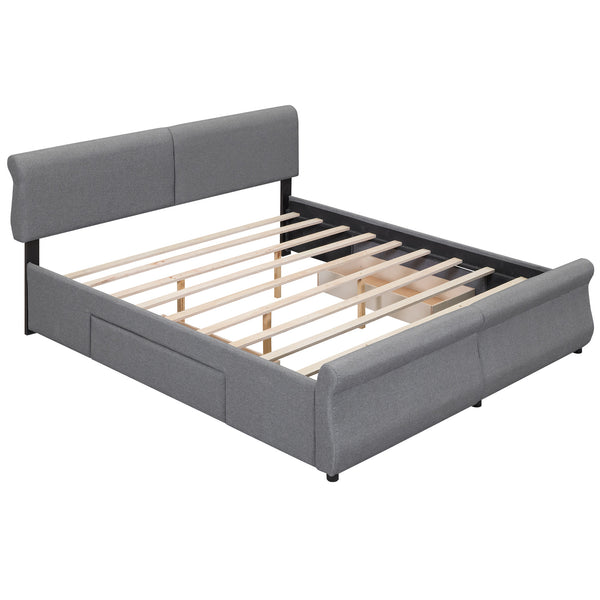 King Size Upholstery Platform Bed with Two Drawers; Gray