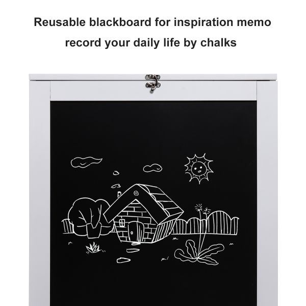 Floating Wall Mounted Table, Foldable Desk with Storage Shelves and Blackboard - black+white XH