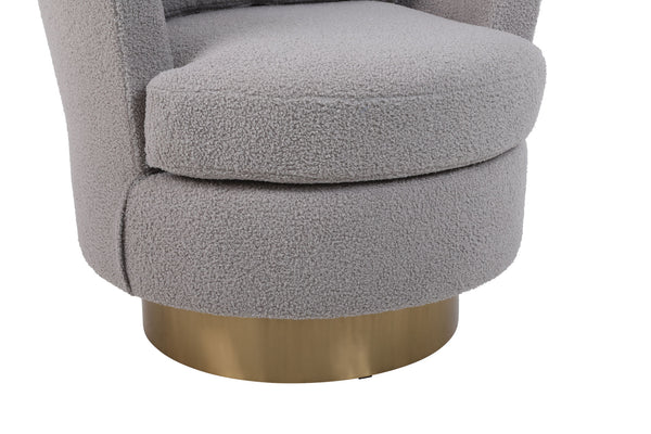 Teddy Swivel Barrel Chair, Swivel Accent Chairs Armchair for Living Room, Reading Chairs for Bedroom Comfy, Round Barrel Chairs with Gold Stainless Steel Base (Grey)