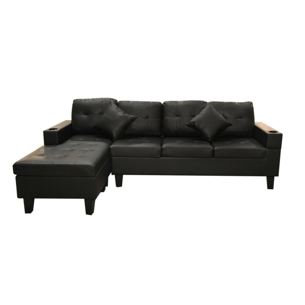 Sectional Sofa Set for Living Room with L Shape  Chaise Lounge ,cup holder and  Left or Right Hand Chaise  Modern 4 Seat (BLACK)