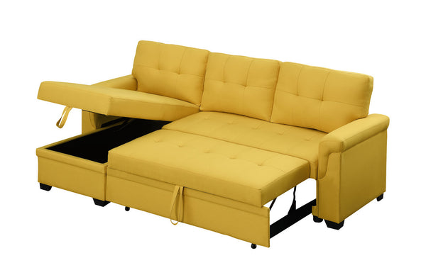 Lucca 84" Yellow Linen Reversible Sleeper Sectional Sofa with Storage Chaise