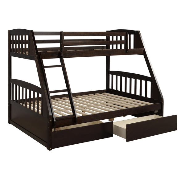 Solid Wood Twin Over Full Bunk Bed with Two Storage Drawers