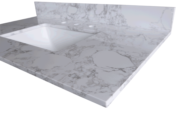 43''x22" bathroom stone vanity top engineered stone carrara white marble color with rectangle undermount ceramic sink and 3 faucet hole with back splash