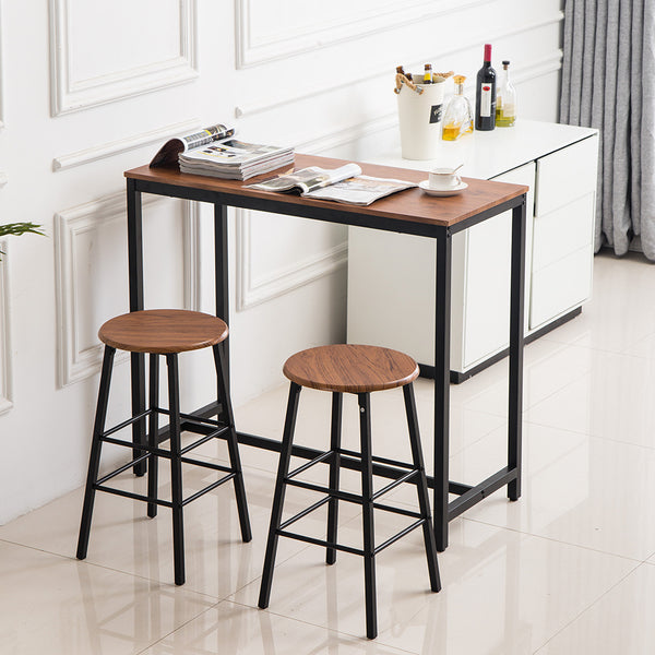 Modern Counter Height Dining Set Compact Kitchen Table and Chairs Set PVC Wood Grain Simple Bar Table Tound Bar Stool (One Table and Two Stools)