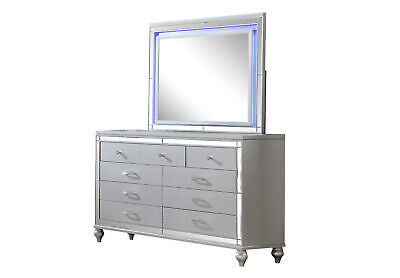 Sterling King 4 PC LED Bedroom set made with Wood in Silver