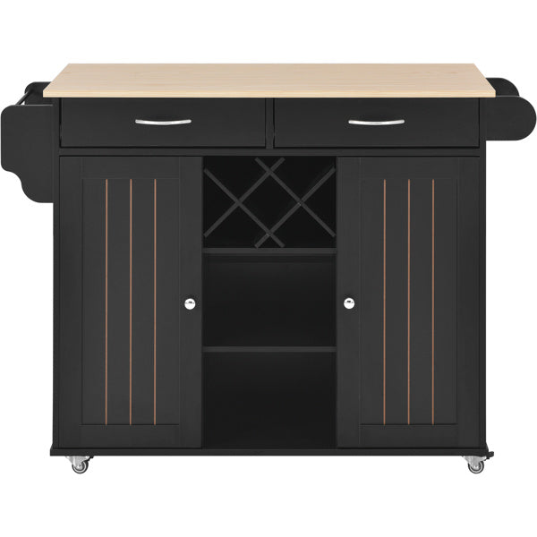 Kitchen Island Cart with Two Storage Cabinets and Four Locking Wheels; Wine Rack; Two Drawers; Spice Rack; Towel Rack