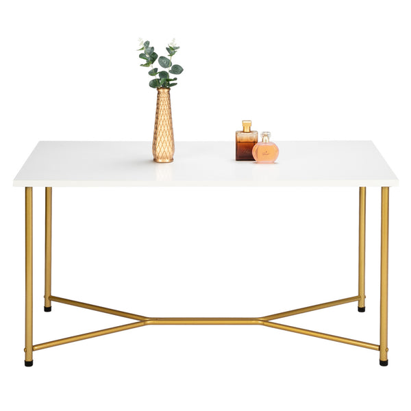 HODELY Single Layer 1.5cm Thick MDF White waterproof Square Tabletop Golden Table Legs Iron Coffee Table White