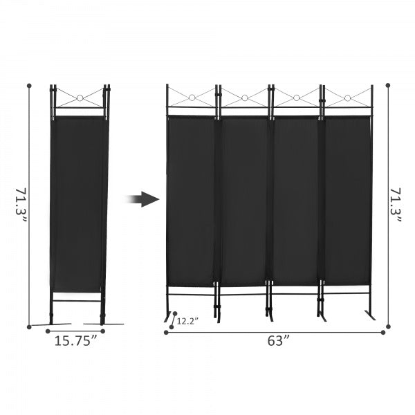 4-Panel Metal Folding Room Divider, 5.94Ft Freestanding Room Screen Partition Privacy Display for Bedroom, Living Room, Office