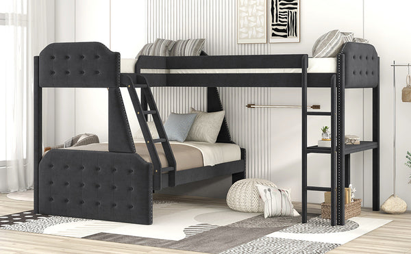 L-Shaped Twin over Full Bunk Bed and Twin Sie Loft Bed with Desk