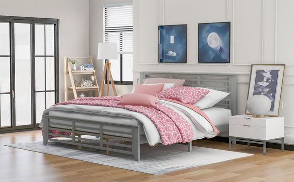 Platform bed with horizontal strip hollow shape; King size; gray (New)