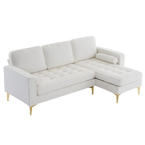 218*141*87cm Boucle Yarn, Diamond-Shaped Gold-Plated Three-Pronged Legs, Three-Seater With Footstool, Indoor Modular Sofa, Beige