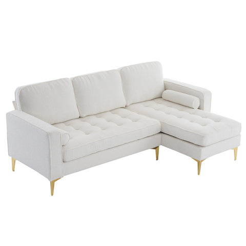 218*141*87cm Boucle Yarn, Diamond-Shaped Gold-Plated Three-Pronged Legs, Three-Seater With Footstool, Indoor Modular Sofa, Beige