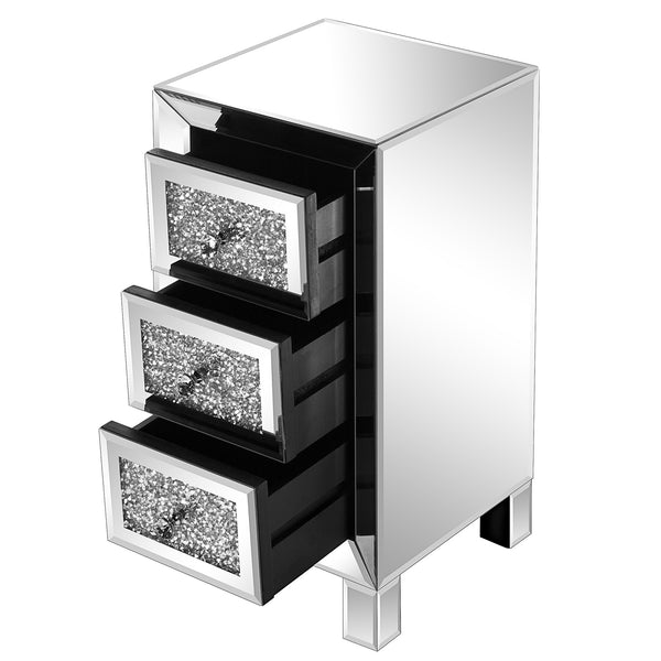 Modern and Contemporary Mirror Surface With Diamond 3-Drawers Nightstand Bedside Table