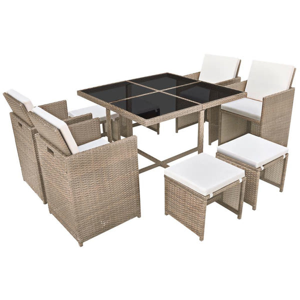 9 Piece Outdoor Dining Set with Cushions Poly Rattan Beige