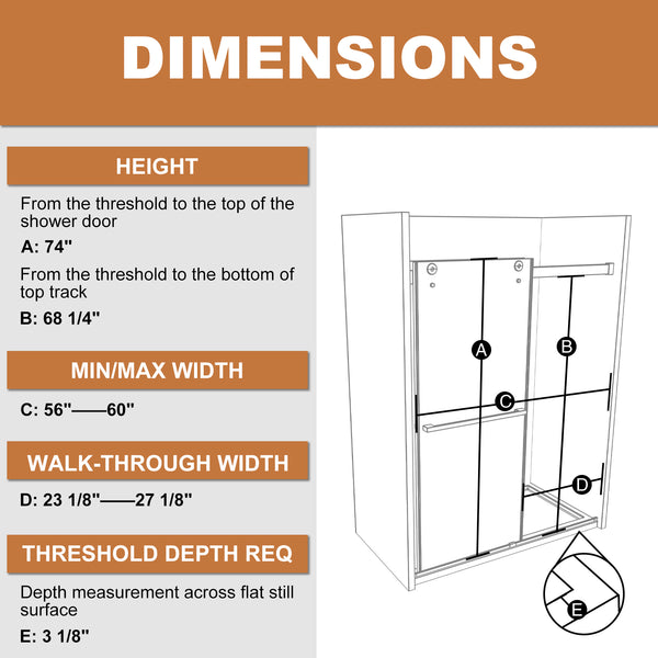 60 in. W x 74 in. H Shower Door in Matte Black with 5/16 in. (8 mm) Clear Glass