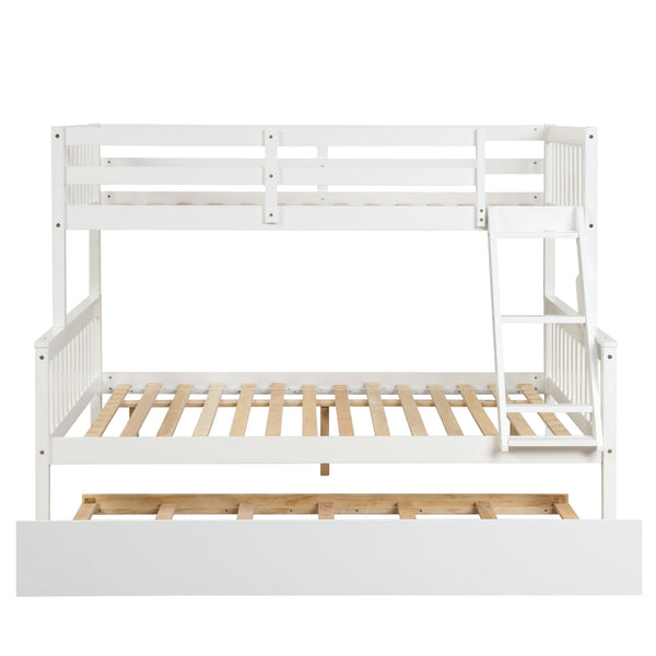 Twin Over Full Bunk Bed with Trundle; Convertible into 2 Beds; the Bunk Bed with Ladder and Safety Rails for Kids; Teens; Adults; White (Old Sku:W504S00030)