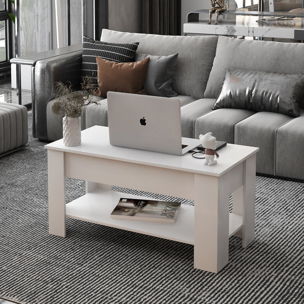 Lift Top Coffee Table, Coffee Table with Hidden Compartment and Storage Shelf, Rising Tabletop for Living Room Reception Room RT