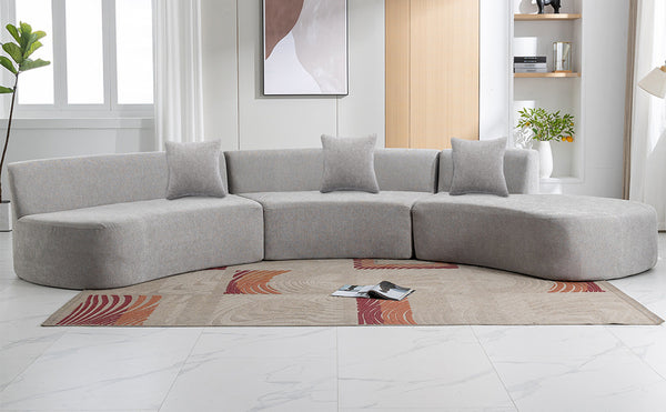 136.6" Stylish Curved sofa Sectional Sofa Chenille Fabric Sofa Couch with Three Throw Pillows for Living Room, Grey