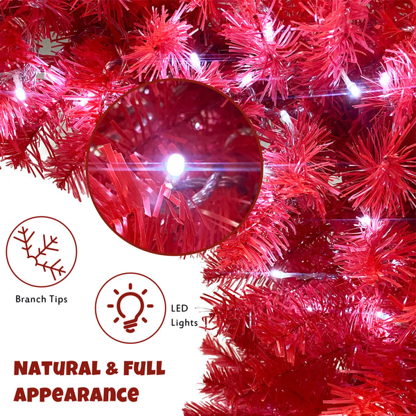 6FT Hinged Fraser Fir Artificial Fir Bent Top Christmas Tree, Bendable Santa Hat Style Christmas Tree Holiday Decoration w/1,250 Lush Branch Tips, 300 LED Lights