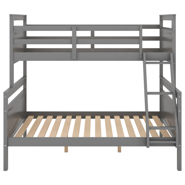 Twin over Full Bunk Bed with ladder, Safety Guardrail, Perfect for Bedroom, Gray