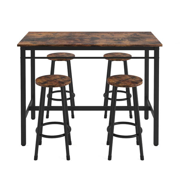 5-Piece Kitchen Counter Height Table Set; Bar Table with 4 Stools (Rustic Brown)