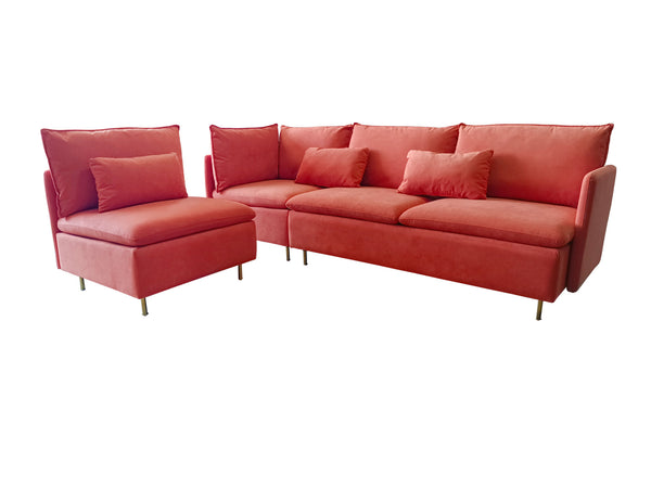 Modular L-shaped Corner sofa;  Left Hand Facing Sectional Couch ; Orange Cotton Linen-90.9''