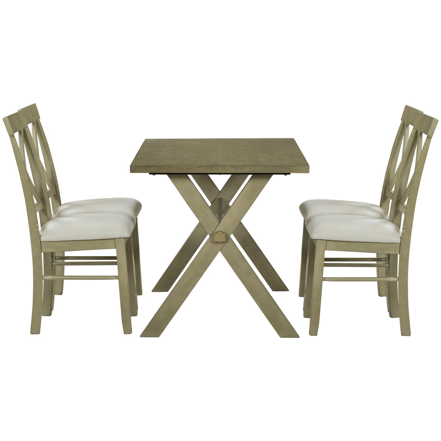 5 Pieces Farmhouse Rustic Wood Kitchen Dining Table Set with Upholstered 4 X-back Chairs