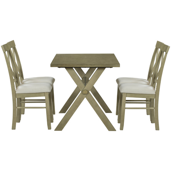 5 Pieces Farmhouse Rustic Wood Kitchen Dining Table Set with Upholstered 4 X-back Chairs