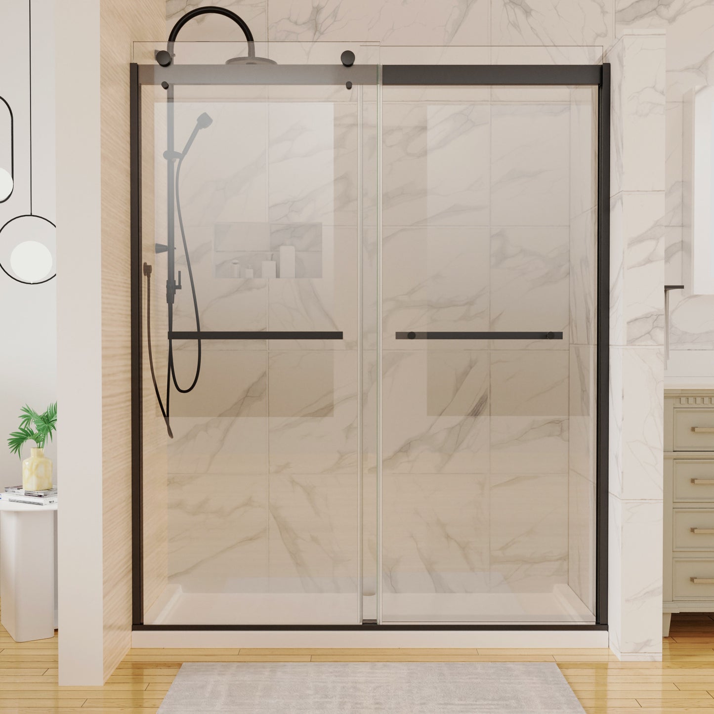 60 in. W x 74 in. H Shower Door in Matte Black with 5/16 in. (8 mm) Clear Glass
