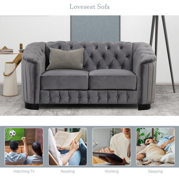 64\" Velvet Upholstered Loveseat Sofa; Modern Loveseat Sofa with Thick Removable Seat Cushion; 2-Person Loveseat Sofa Couch for Living Room; Bedroom; or Small Space