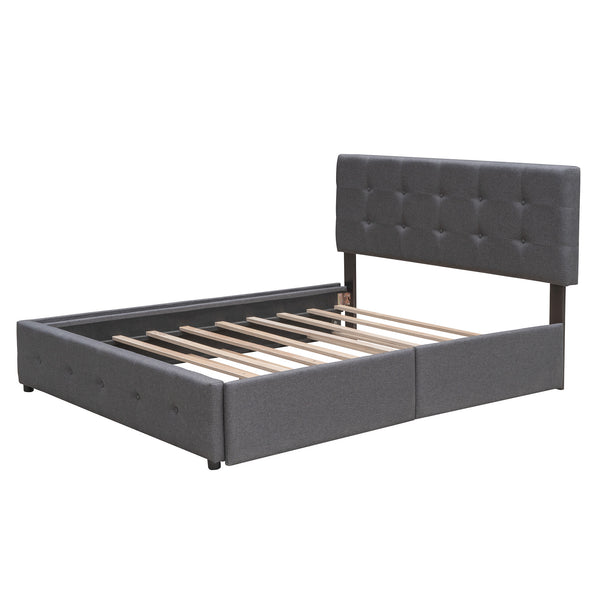 Upholstered Platform Bed with 2 Drawers and 1 Twin XL Trundle;  Linen Fabric;  Queen Size