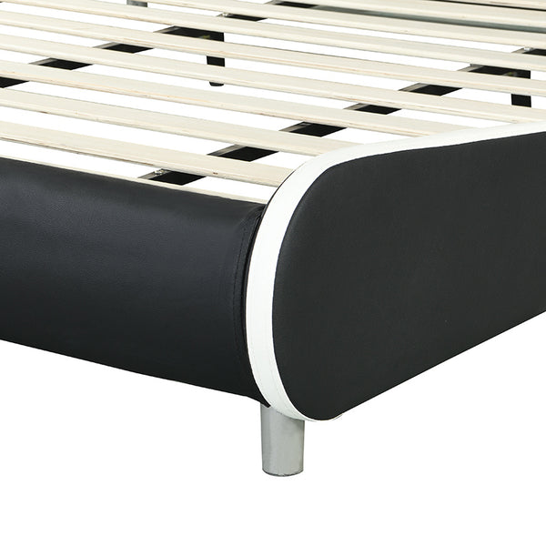 Faux Leather Upholstered Platform Bed Frame; Curve Design; Wood Slat Support; No Box Spring Needed; Easy Assemble; King Size; Black+White