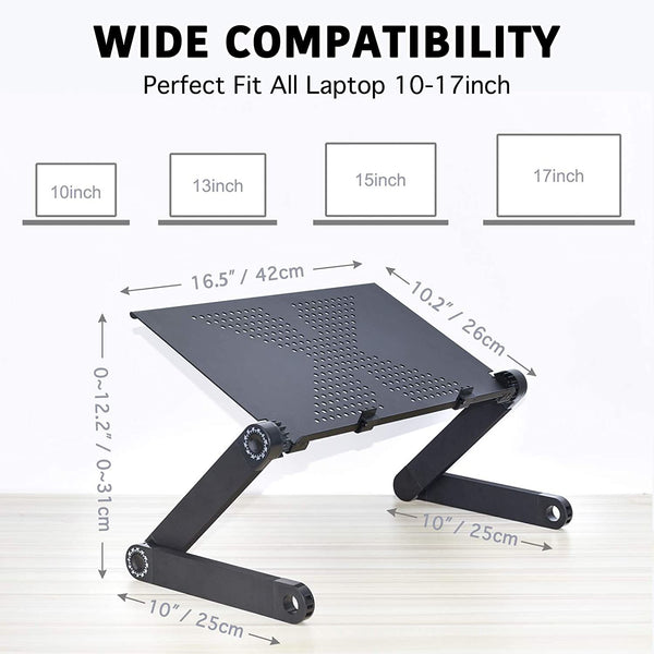 Adjustable Laptop Desk, RAINBEAN Laptop Stand for Bed Portable Lap Desk Foldable Table Workstation Notebook Riser with Mouse Pad, Ergonomic Computer Tray Reading Holder Bed Tray Standing Desk