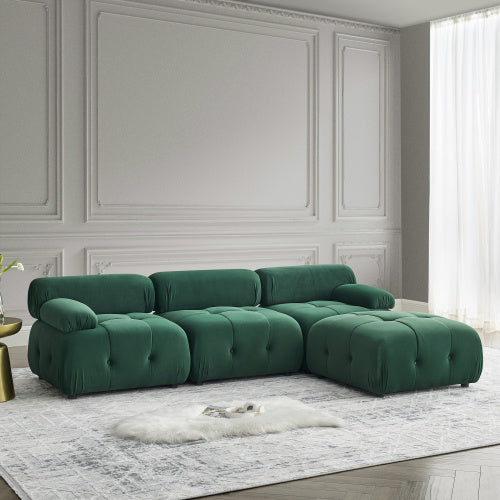 Modular Sectional Sofa, Button Tufted Designed and DIY Combination,L Shaped Couch with Reversible Ottoman, Navy Velvet