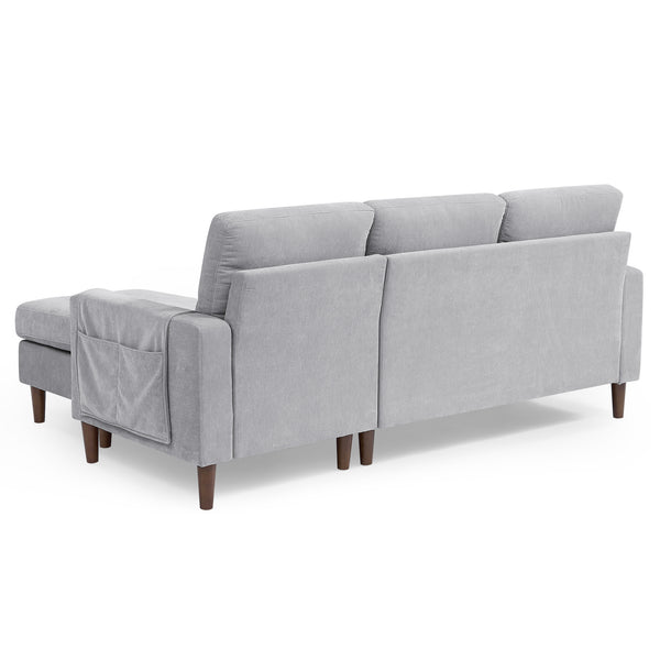 80' Convertible Sectional Sofa Couch;  3 Seats L-shape Sofa with Removable Cushions and Pocket;  Rubber Wood Legs